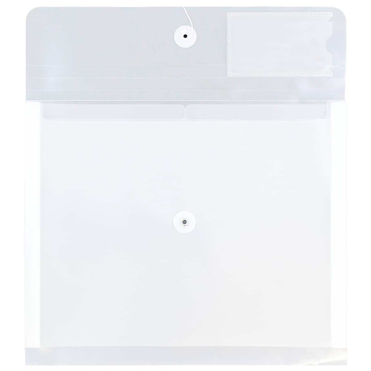JAM Paper 12.75" x 10.5" Clear Plastic Button & String Tie Closure Envelopes, 12ct.